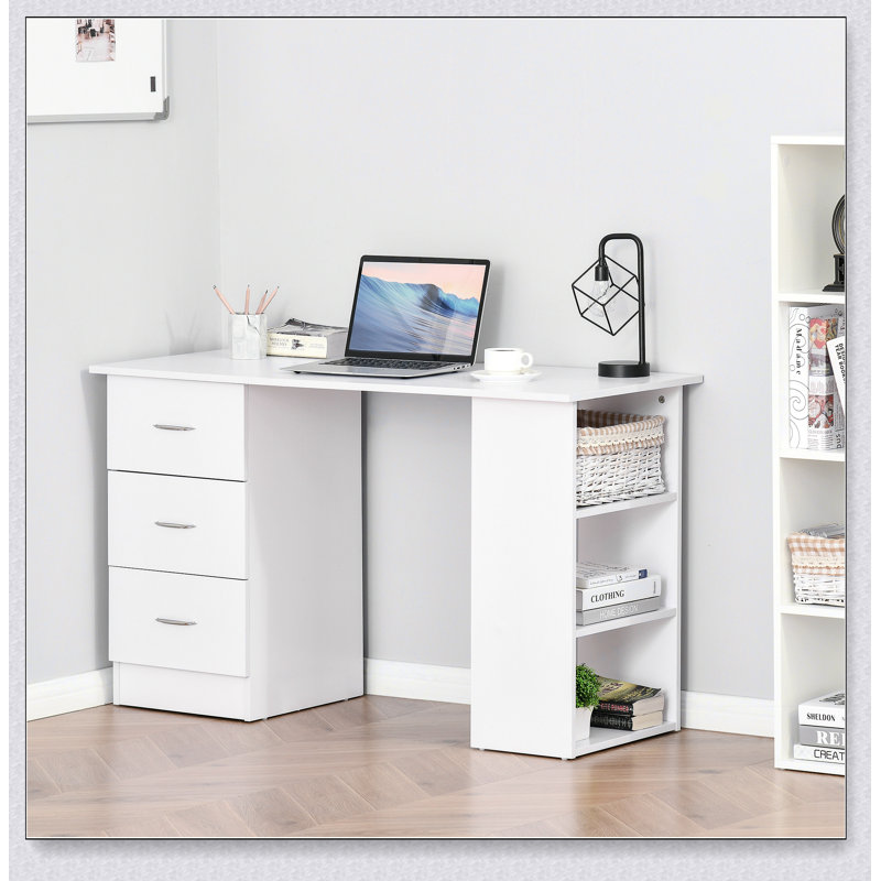 47" Modern Home Office Computer Desk Bookcase Combo Writing Table Workstation with 3 Drawer