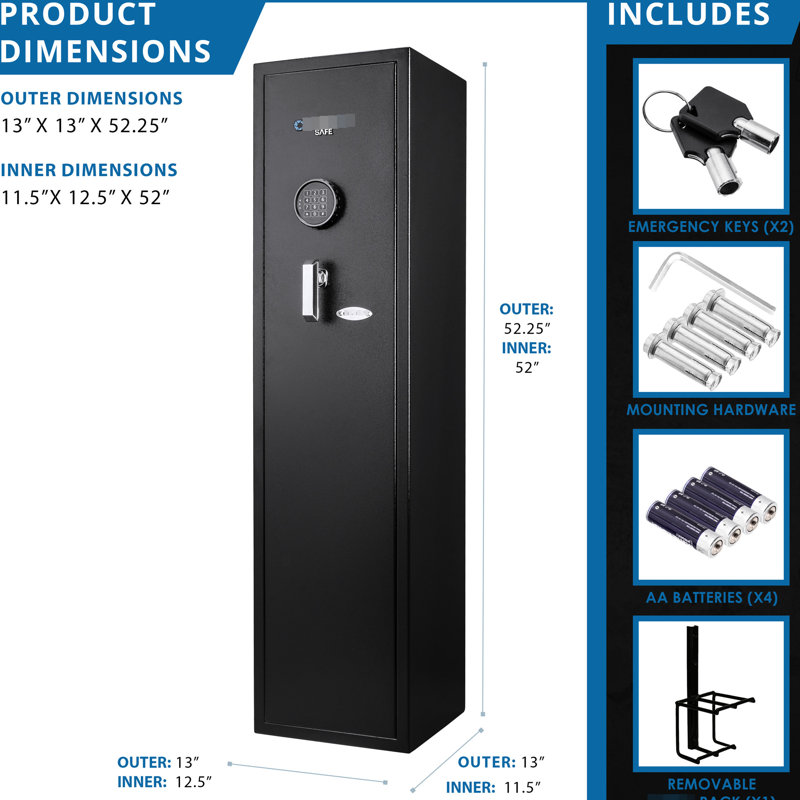 Coffre-fort pour clavier numérique de 4,33 pieds cubes - solution de rangement sécurisée. Vaste carabine, munitions et accessoires. Réglages polyvalents pour les entreprises à domicile. Option de finition en acier noir.