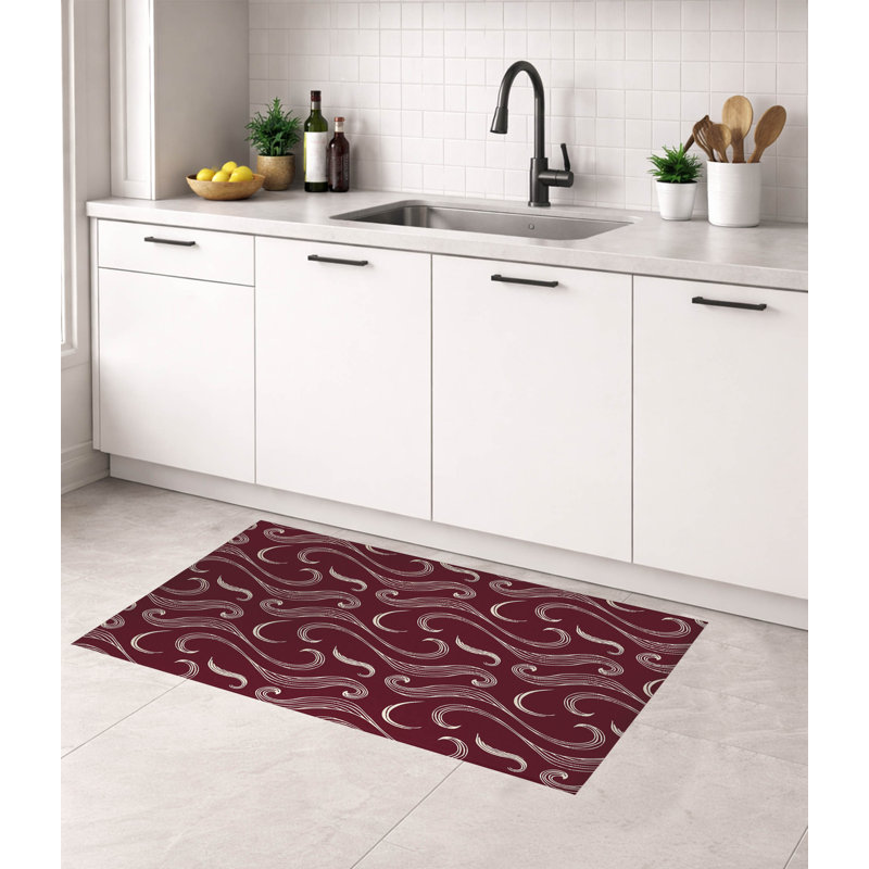 Ocean Current Low Profile Kitchen Mat, Rectangle 3' x 5', Wine