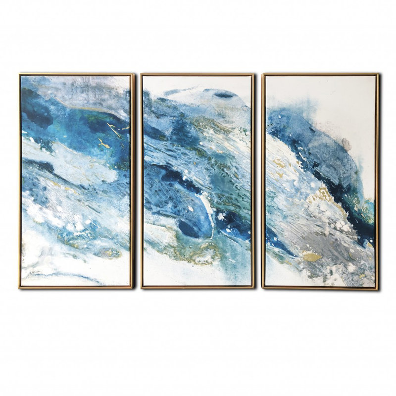 «Abstract Blues» avec toile encadrée dorée