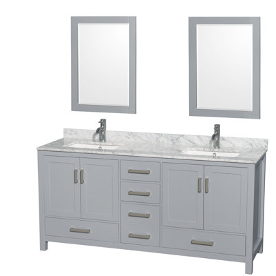 Sheffield 72" Freestanding Double Bathroom Vanity with Marble Top with 24" Mirrors
