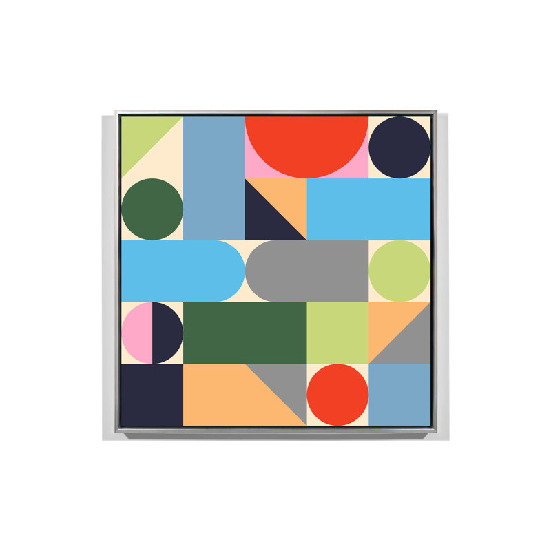 Yaffa G " Geometric Figures 2 ", Silver Floater Framed, 51" H x 51" W