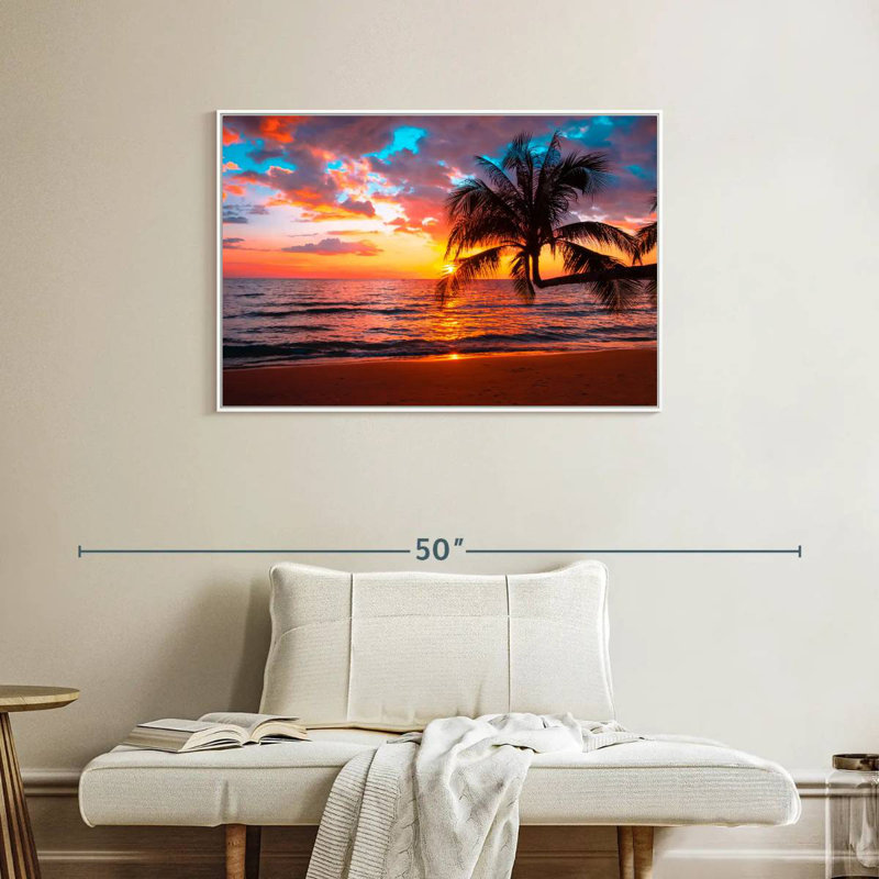 Coucher de soleil sur l'île, Cadre flottant blanc, 37 po x 25 po