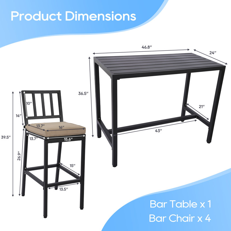 5 - Piece Rectangular Outdoor Dining Set With Cushions, Black