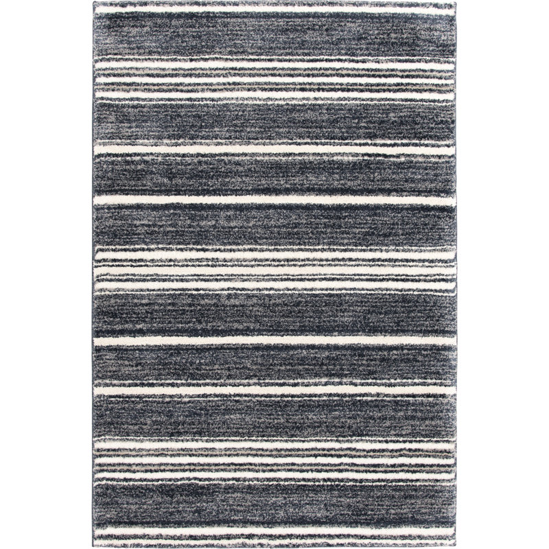 Tapis d'intérieur en polyester à rayures gris / noir Bungalow Rose, Rectangle 4 pi 11,1 po x 7 pi 6,6 po