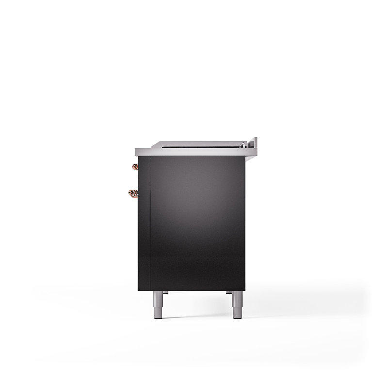 ILVE Nostalgie II 48 in Dual Fuel Range, 5 Burner, Griddle, Frenchtop, Glossy Black/Copper, Natural Gas