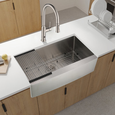 33"X21"X10" Apron Sink - Stainless Steel, Single Bowl, To Dents And Rust, Stain- Design Aspect, Easy Clean, , 16 Gauge Interior Feature, Gauge, Nickel