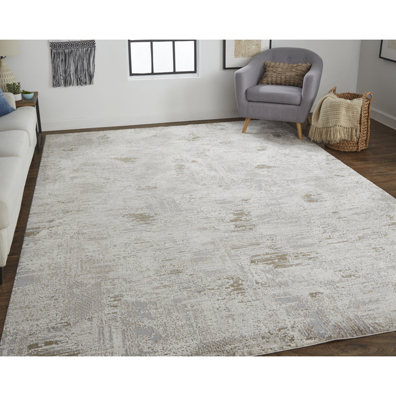 Tapis ivoire / gris à motif abstrait Queens Boulevard, Rectangle 6 pi 7 po x 9 pi 6 po