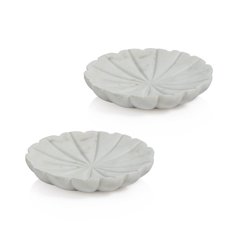 Ensemble de 2 assiettes décoratives en marbre Riu, Blanc