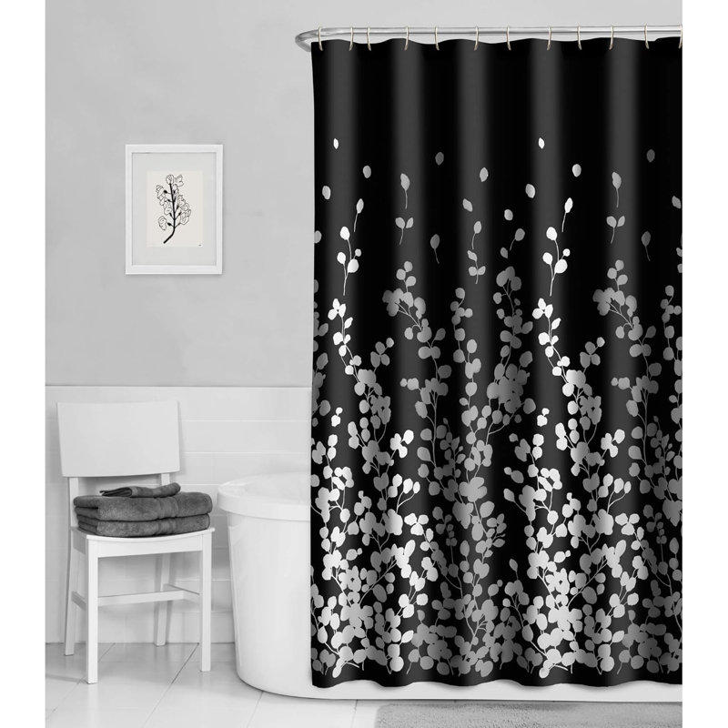 Rideau de douche en soie synthétique à motif floral avec motif de feuilles élégant, plateau à boutons pour une suspension facile, taille standard