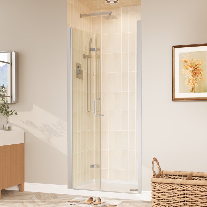 Space-Saving Bi-Fold Frameless Shower Door With Sleek Chrome Finish & Clear Glass, 34" x 72"