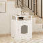 Enceinte moderne blanche pour litière pour chat, chatière d'intérieur en bois avec armoire fermée et tablette de rangement, meubles cachés pour litière comme table d'appoint de salon ou de chambre à coucher