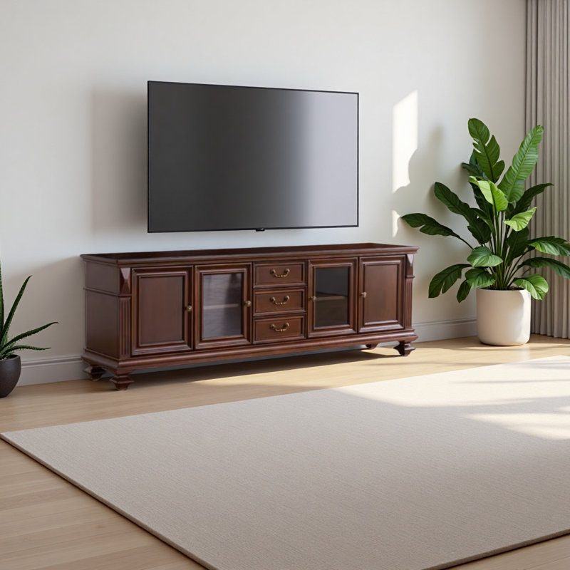Meuble télé rétro en bois d'érable, H 25,98 po x L 86,61 po x l 17,71 po