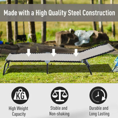 Cream Foldable Mesh Recline Outdoor Chaise Lounge Bed