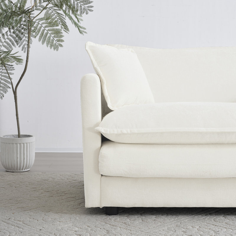 Canapé modulaire en U avec repose-pieds réversible, Chenille blanche
