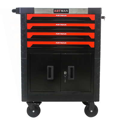 Chariot à outils amovible 4 tiroirs avec serrure, armoire d'appoint, armoire de rangement pour le salon