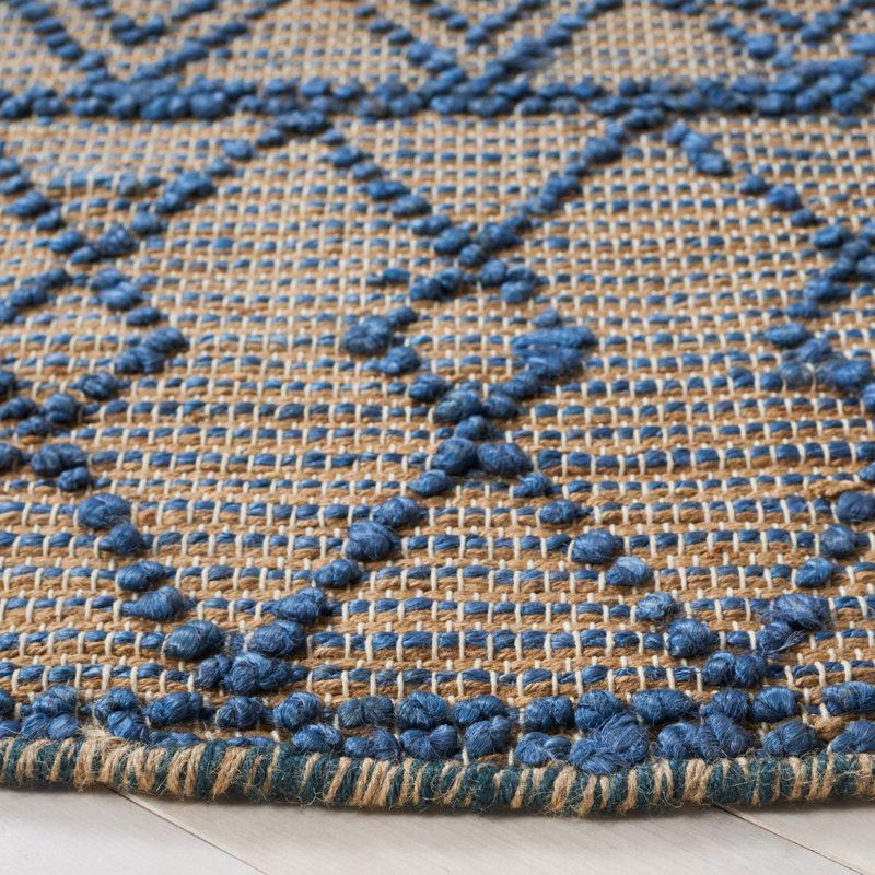 Annmari Natural Fiber Flat Weave Jute/Cotton Geometric Rug in Beige/Blue, Round 6'