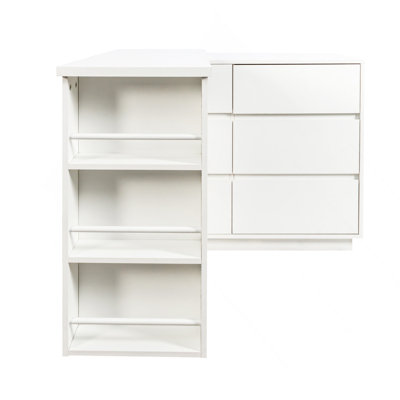 L Shaped Computer Desk With Drawers Corner Home Office Desk With Reversible Storage Cabinet, Long Study Writing Desk Workstation