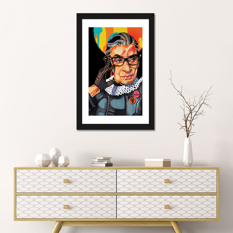 Ruth Bader Ginsburg - impression d'art graphique, Blanc, H 24 po x l 16 po x P 1 po, Papier encadré noir