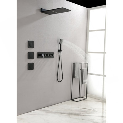 Wall Mounted Waterfall Rain Shower System With 3 Body Sprays & Handheld Shower