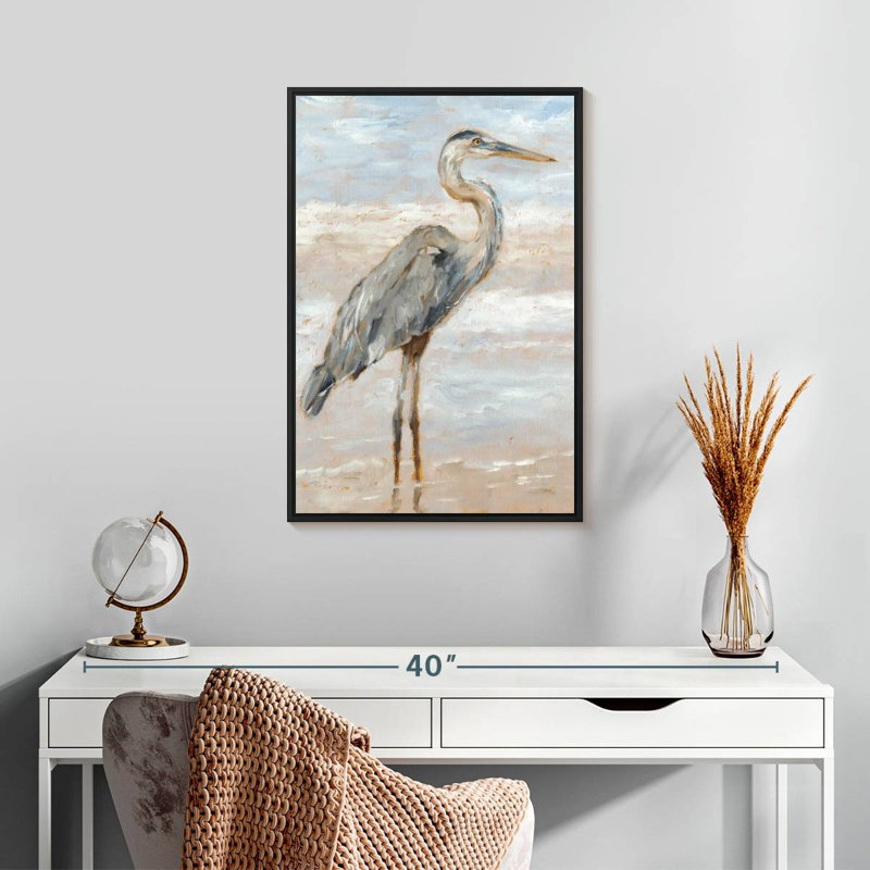 Héron de plage I, Cadre flottant noir, 17 po x 25 po