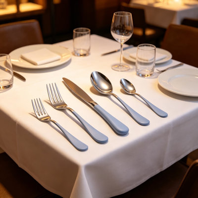 Ensemble de couverts 20 pièces gris et bleu, ensemble de couverts en acier inoxydable 18/0 pour 4, ensemble de coutellerie moderne avec couteaux de table, fourchettes, cuillères et fourchettes à salade, poli miroir, va au lave-vaisselle