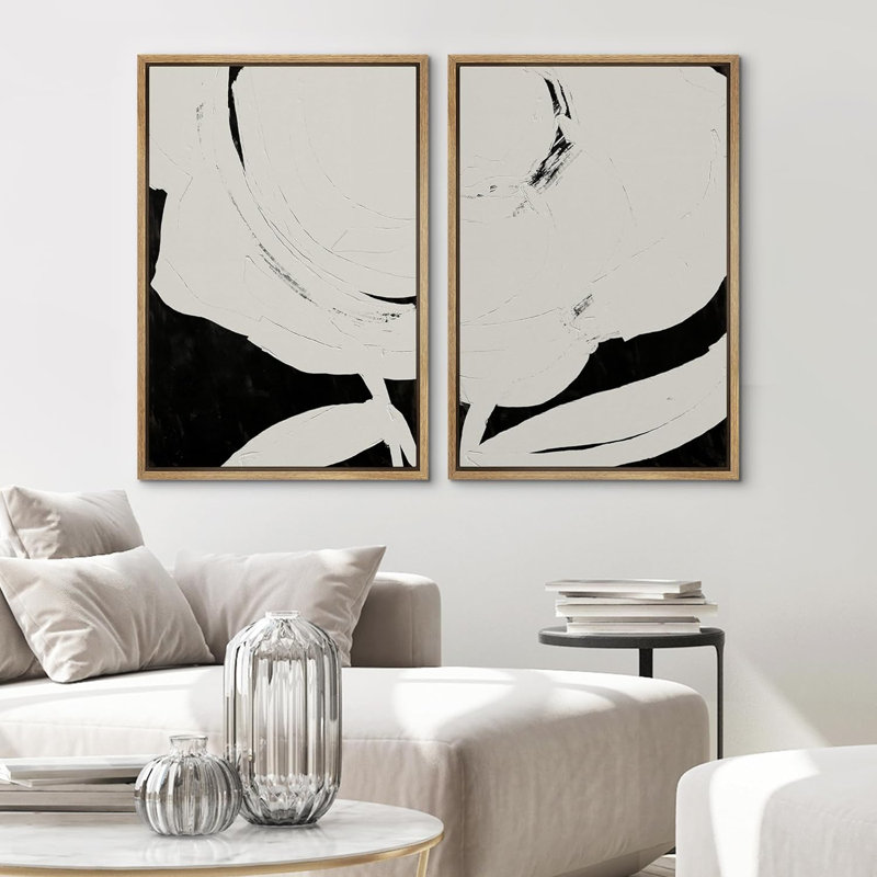 BAW noir et blanc, peinture, impression abstraite, décor, art minimaliste, impression géométrique sur toile, 2 pièces