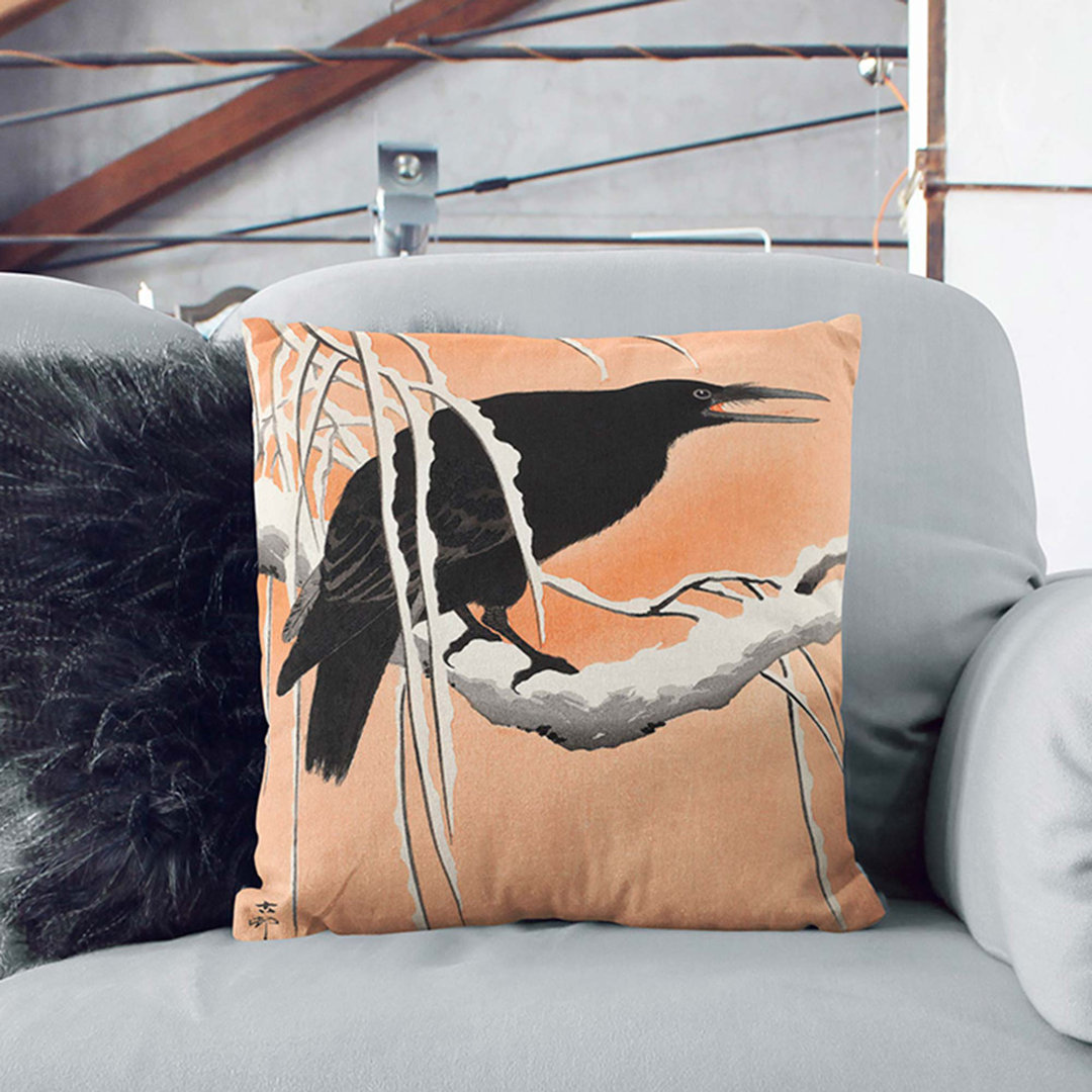 Crow on a Snowy Branch by Ohara Koson Cushion with Filling
