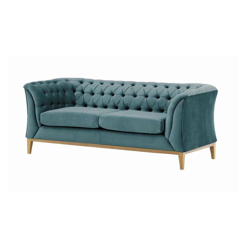 Chesterfield Modern 2 Seater Sofa Wood, Blue