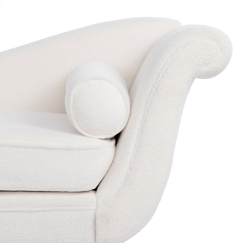 Chaise longue avec accoudoirs à volutes, Naturel, Blanc