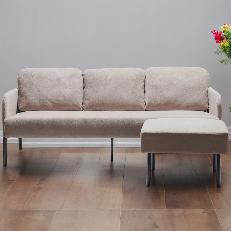 Canapé moderne en L en polyester avec repose-pieds, Beige, H 29,13 po x l 67,4 po x P 30,31 po