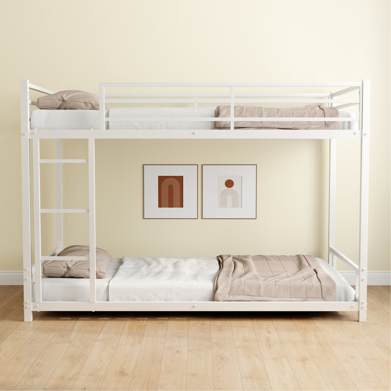 Metal Twin Over Twin Bunk Bed/ Heavy-Duty Sturdy Metal/ Noise Reduced/ Safety Guardrail/No Box Spring Needed,White, White