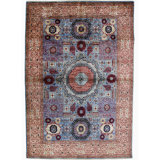 Hand Knotted Wool Area Rug in Blue And Beige