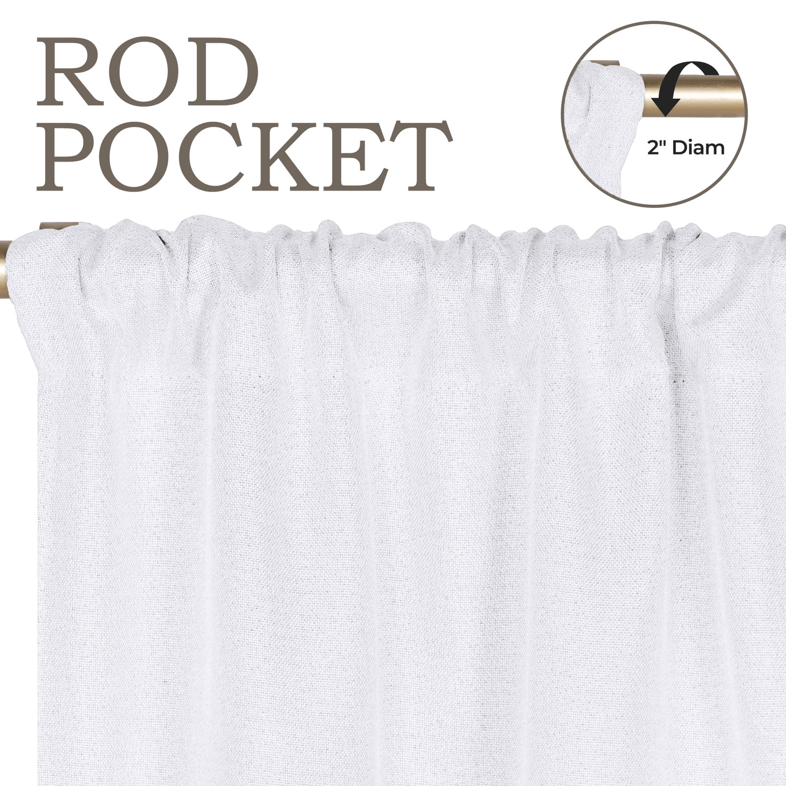 Linen Inspired Room Darkening Curtain Panel, Rod Pocket 26" W x 63" L, Snow White