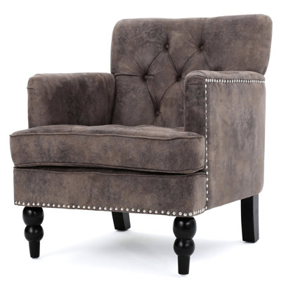 Chaise grise et brune, mousse généreuse, structure moderne en bouleau avec capitonnage, microfibre, pieds