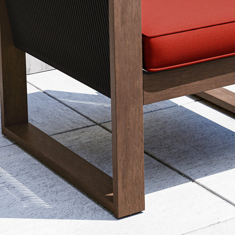 Chaise en osier de bois avec coussins, Rouge