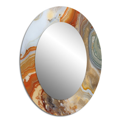Orange Beige Aqua Symphony - Abstract Oval Decorative Mirror On Metal