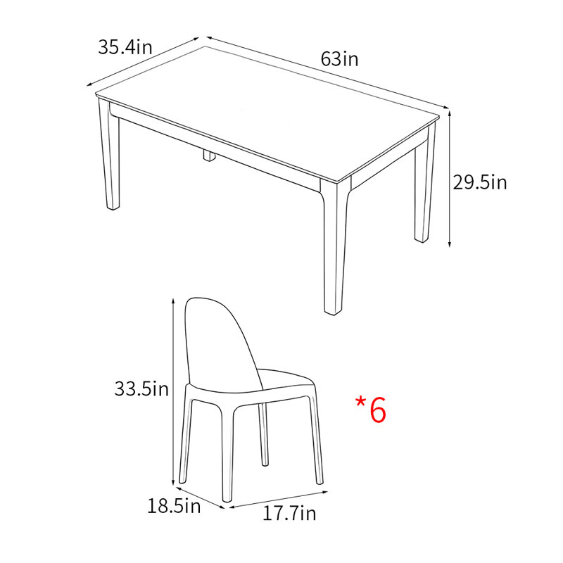 Simple modern rectangle dining table sets, 29.5"H x 63"L x 35.4"W
