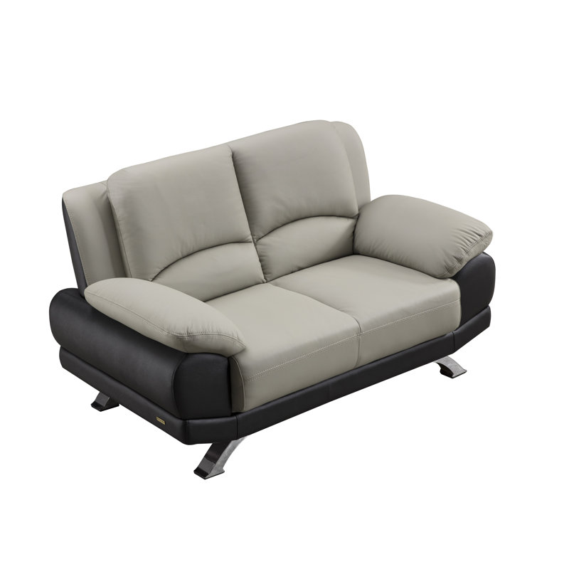 Causeuse 60 po avec accoudoirs coussinés, Cuir gris / noir assorti