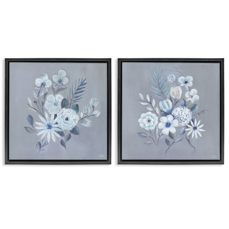 Ensemble de 2 cadres flottants Delicate Flower Bunches, design par Marilyn Dunlap, Cadre flottant noir de jais