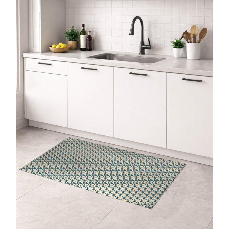 Tapis de cuisine à profil bas, Rectangle 5' x 7', Dusty Aqua Geometric