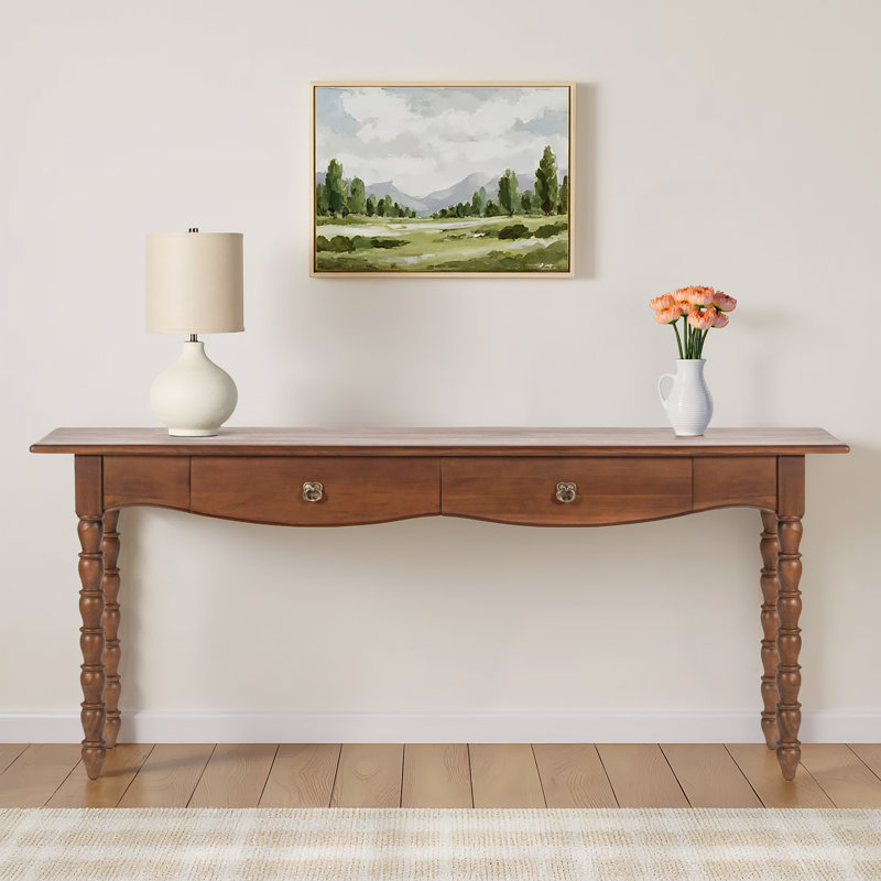 Isabel Spindle Solid Wood Console Table with Two-Drawers, 30.25'' H X 17.8'' W X 72'' D, Brown