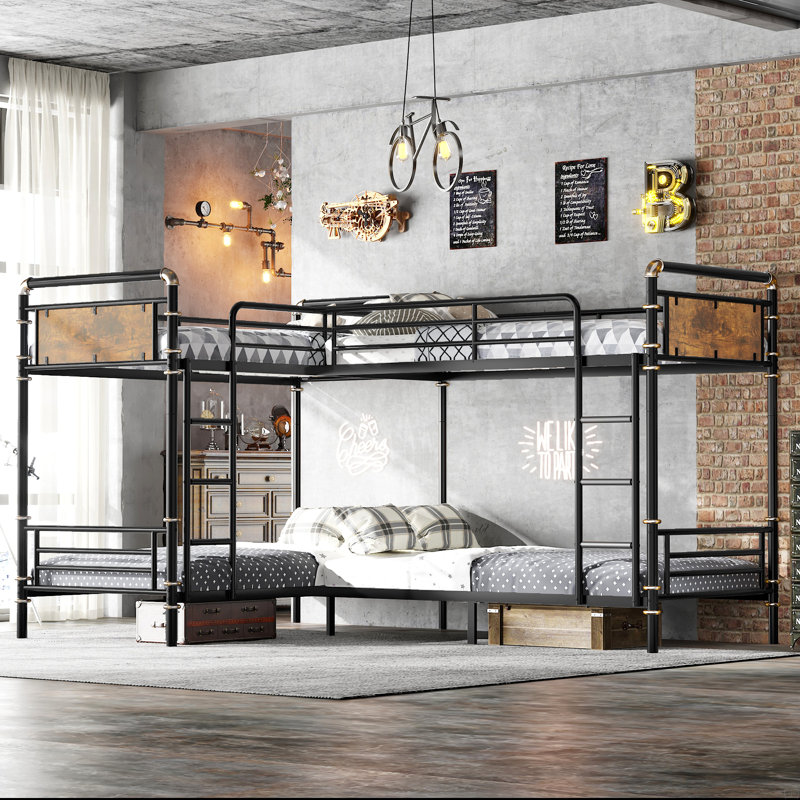 Lit superposé quadruple pour 4 enfants, cadre de lit superposé simple en métal robuste, lit superposé triple amovible