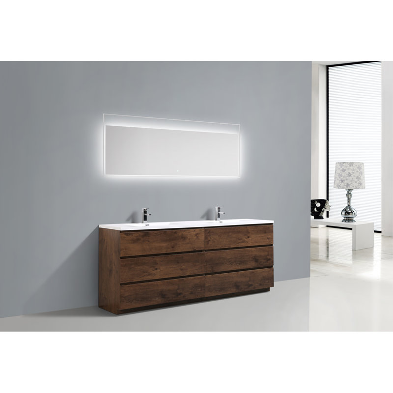 Bobijo 83.5'' Double Bathroom Vanity with Plastic Top, Rosewood
