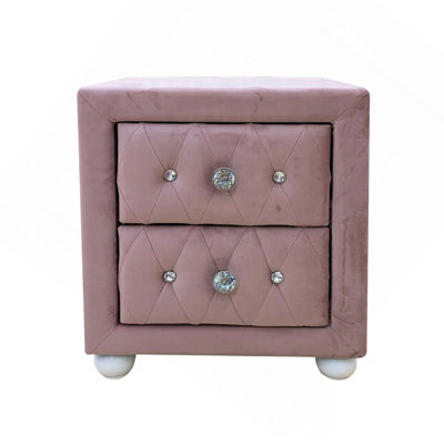 Fabric Upholstered Nightstand With 2 Drawers, Pink