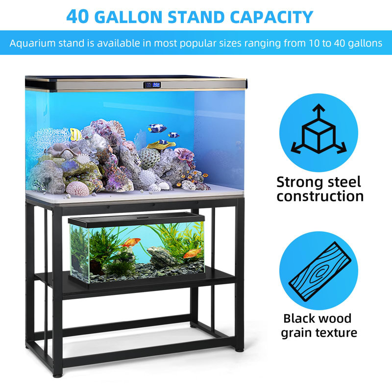 Black Heavy Duty Adjustable Metal 2-Tier Fish Tank Stand