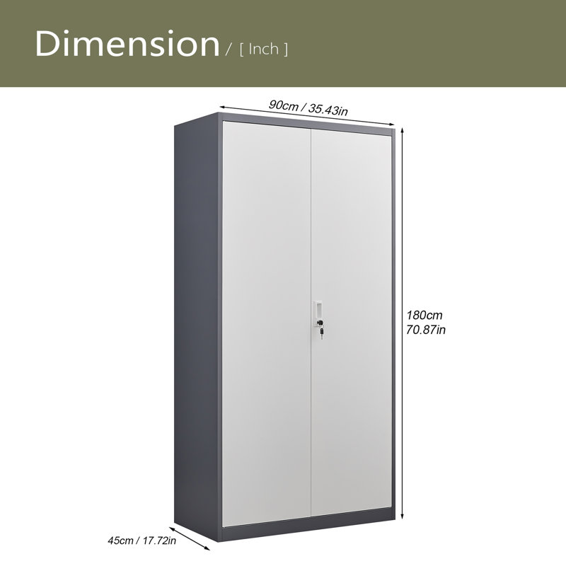 Metal Large-Capacity Wardrobe With Hanging Rod And Compartments, Lockable Closet With Locks & Keys, Steel Construction, Waterproof & Fireproof, Suitable For Bedroom