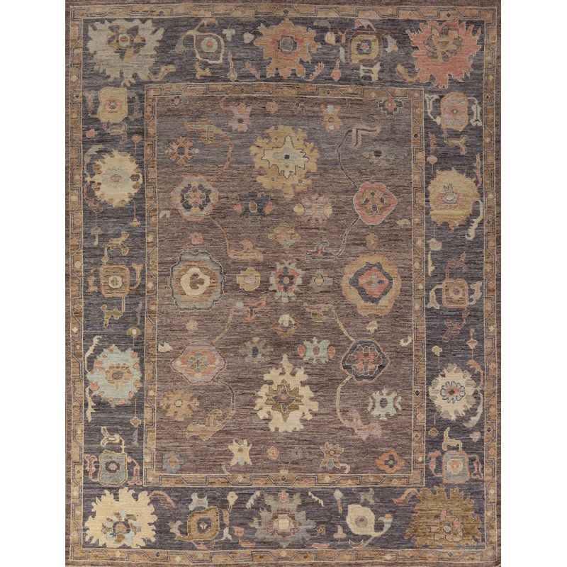 Vegetable Dye Floral Oushak Turkish Area Rug