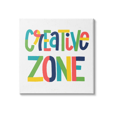 «Creative Zone Kids» Motivation Motif vibrant, ludique, typographie surdimensionnée encadrée en blanc, art texturé par Raye Allison Creations