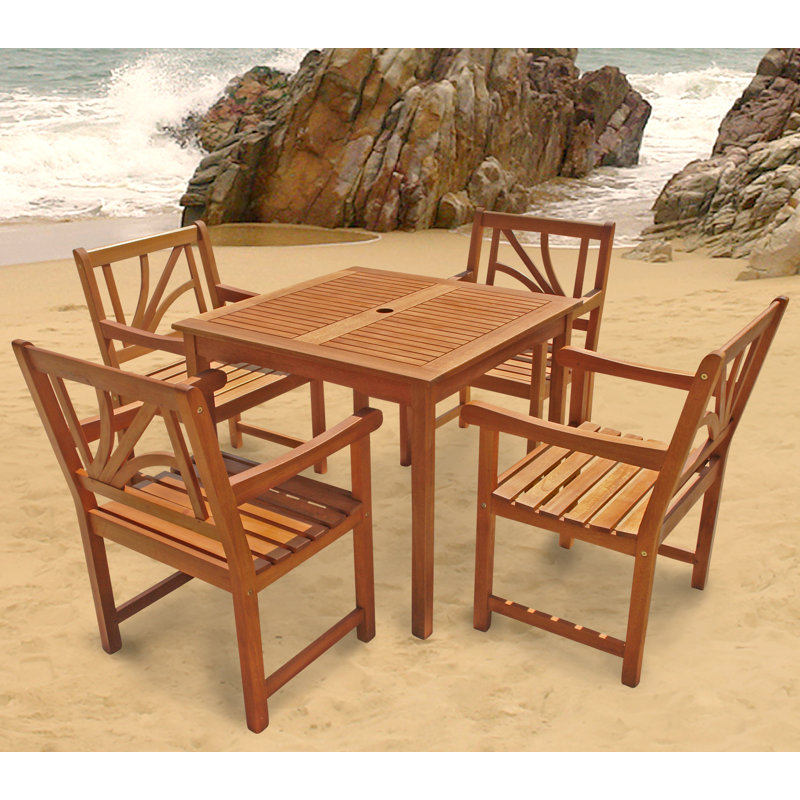 Annekatrin 4 - Person Wood Patio Dining Set with Square Table